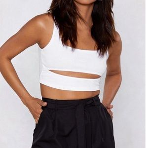 Cut Out Ribbed Crop Top with Scoop Neckline